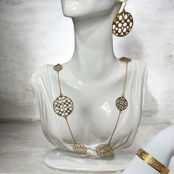 Coach Jewelry - Coach Signature Gold Filigree Necklace, Bangle & Earring Jewelry Set
